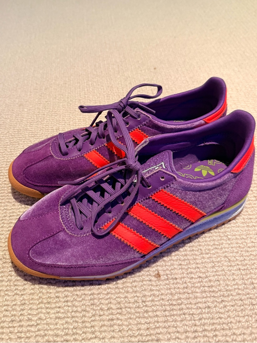 adidas Purple Suede Sneakers with Red Stripes